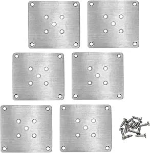 6PCS 10x10cm(4"x4") Furniture Leg Mounting Plates, Metal Flat T-Plate Connector Bracket with Screws for Sofa Chair Cabinet Table Leg Repair Replacement DIY