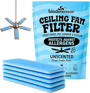 BIODEFENSOR Ceiling Fan Filters for Blades, Air Purifier Dust Pads, 5-Pack