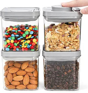 WRINGKIT Set of 4 Airtight Food Storage Containers, One Button Opening
