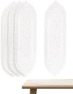 4 PCS White Doily Lace Table Runner, 44 x 13 Vintage Rose Embroidered Boho Table Runners, Doilies for Furniture Dressers and End Tables
