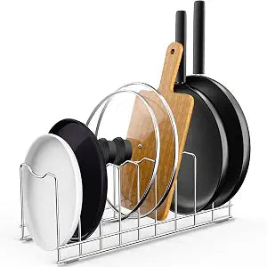 FLSEPAMB Lid Organizer Pot Lid Organizer 10-Tier Pot Lid Rack Holder Suitable for Bakeware Dish Plate, Cutting Boards, Pots & Pans, Serving Trays, Reusable Containers in Cabinet Pantry (1 Pack)