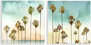 Tropical Palms Coastal, 12 x 12 Inch Mounted Print on Wall Plaque Set