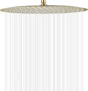 High Pressure Round Shower Head 12 Inches Large Stainless Steel Shower Heads Ultra Thin Rainfall Bath Shower 1/2 Connection Brushed Gold Shower Head