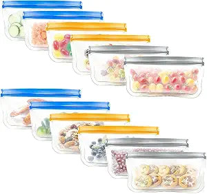 Reusable Silicone Freezer Bags, 12 Pack Leakproof Food Storage Bags Dishwasher Safe, Silicone Snack Bags Food Storage Containers for Meal Prep Containers, Salad Fruit, Vegetables, Home Organization