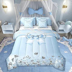 Erosebridal 7 Piece Kids Bowknot Bedding Set Bed in A Bag Twin Size