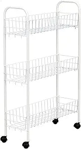 Household Essentials 05121 Slim Line 3-Tier Metal Storage Cart | Laundry Room Rolling Organizer | White