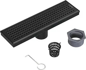 Neodrain 12" Linear Shower Drain, Matte Black 304 SS Bathroom Linear Drain