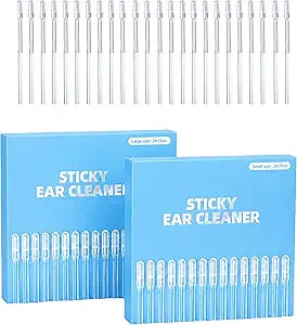 48 pcs Sticky Ear Cleaning Stick, Reusable Ear Cleaning Tools with Soft Rubber Head, Gentle Adhesive Ear Pick for Ear Wax Cleaning, Adhesive Ear Cleaning Sticks for All Ages