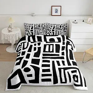 jejeloiu Black White Geometric Comforter Set Twin Size for Boys Girls Teens