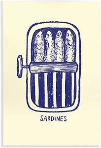 Canned Sardines Nautical, 10 x 15 Inch Mounted Print on Wall Plaque