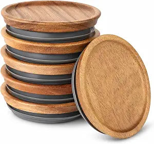 6 Pack Wide Mouth Lids for Mason Jars, Reusable Wooden Storage Lids with Silicone Seal for Wide Mouth Jars