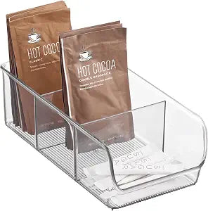 iDesign Stackable 3-Section Divided Storage Bin, Clear