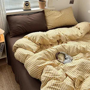 Striped Duvet Cover Queen Yellow Brown Stripd Bedding Set,3 Pieces