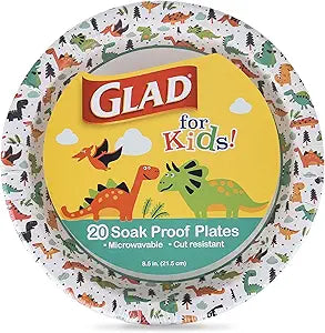 Glad for Kids Disposable Paper Plates, Dinosaurs, 8.5 Inch, 20 Count