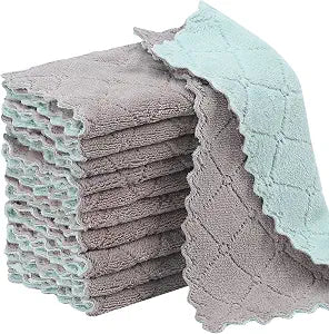 Rachan 11Pack Kitchen Dish Cloths, Reusable Dish Towels, Nonstick Oil Washable Fast Drying, Super Absorbent Coral Velvet Cleaning Cloths for Mom from Daughter Son(Green-grey10 x 6")