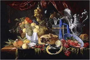 Trademark Fine Art Canvas Wall Art - Jan Davidsz. de Heem 'Pie, Lemon, and Shrimp on Pewter Plate, 1649 Still Life' Wall Art for Living Room, Bedroom, or Office Dcor