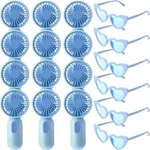 24 Pcs Bachelorette Party Favors Bulk Mini Portable Handheld Fan 3-speed Rechargeable and Heart Cat Eye Sunglasses Set for Wedding Bridesmaid Gifts Summer Party Supplies(Blue)