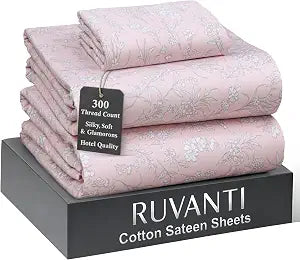 RUVANTI 100% Cotton Sateen Twin Sheets Set, Pink Fusion