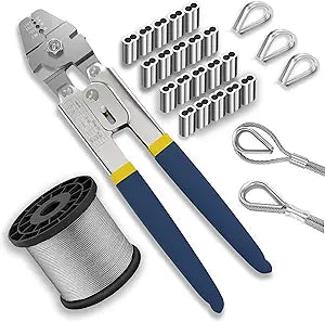 1/16" Wire Rope Crimping Tool Kit, 100FT Stainless Steel Cable