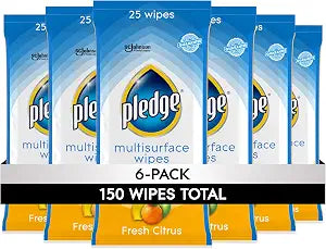 Pledge pH Balanced Multi Surface Cleaning Wipes, Fresh Citrus, 25 ct, 6 pk