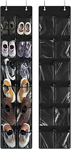Simple Houseware 12 Pockets Large Over Door Shoe Organizer, 2 Pack, Black