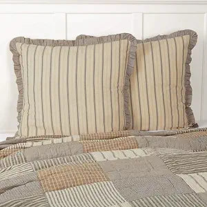 VHC Brands Farmhouse Bedding-Sawyer Mill Tan Fabric Euro Sham, 26x26, Dark Creme White