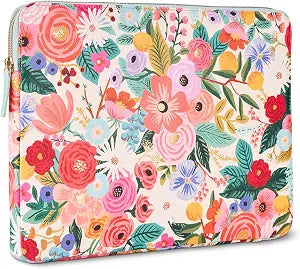 Rifle Paper Co. Laptop Sleeve 14 - Protective Laptop Sleeve/Cover with Padded Exterior, Satin Interior - Floral; For 12 - 14 Inch MacBook Pro/Air M3, HP, Asus, Dell, Acer - Garden Party Blush