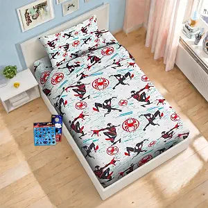 Miles Morales Bedding Set - Spiderverse Bedroom Decor Bundle Includes Miles Morales Pillowcases, Flat & Fitted Sheet | Spiderman Twin Bedding Set