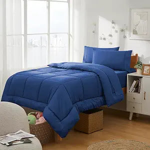 Dorm Room Essentials College Bedding Comforter Set 5 Piece Twin Size Bed in a Bag for College Students Boys and Girls, Twin, Royal Blue