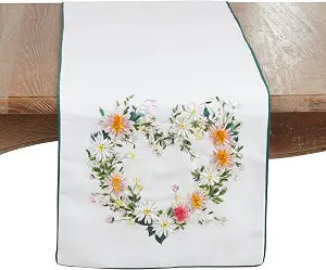 SARO LIFESTYLE Floral Heart Embroidered Table Runner Non-Reversible Decorative Table Runner for Dining Tables, 16"x72"