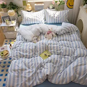 Blue Striped Twin XL Duvet Cover Boho Soft Twin XL Comforter Cover Reversible Farmhouse Cute College Duvet Cover Set with Hidden Zipper Dorm Bedding for Boys Washed Microfiber Duvet Protector