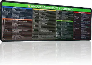 Windows Shortcuts Mouse pad, Extra Large Size Keyboard Shortcut Mat for PC System, Gaming Desk Mat Mousepad, Teclado de ratn de acceso directo Windows Commands