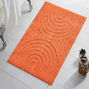 Boho Rustic Bath Mat Orange Non-Slip 20W x 32L Modern Farmhouse Minimalist Rainbow Tufted Bathroom Rugs Rubber Backed, Bohemian Geometric Bath Rug Microfiber Absorbent Floor Mat