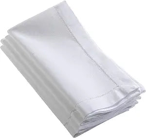 SARO LIFESTYLE Hemstitched Napkins (Set of 4) - Linen Blend Cloth Napkins for Weddings, Holiday Dining, Dinner Parties & Everyday Table Dcor, 20"x20", White