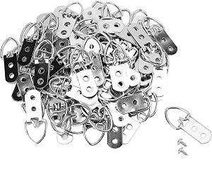 TOPZEA 100 Pack D-Ring Picture Hangers with Screws, 2-Hole Heavy Duty Steel Frame Hanging Hardware Kits Hang Solution for Mounting Picture Frame, Mirror, Clock, Painting, Wall Artwork, Support 40 lbs