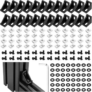 24 Set 3030 Series Aluminum Extrusion Profile Connector,Includes 24*Black 2835 Corner Bracket with M6 T-Slot Sliding Nuts,Hex Screw Bolt for 30 S Aluminum Rail Accessories,168 Pieces by Cenipar