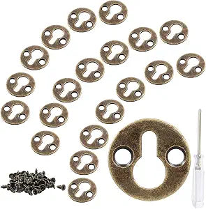 30 Pcs 1 Inch Bronze Keyhole Hangers, Round Plate with Screws