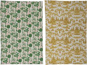 Creative Co-Op Cotton Printed Tea Towels with Pattern, 2 Colors, 2 Styles