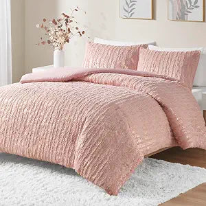 Intelligent Design Twin Duvet Cover Set, Faux Fur Duvet Cover Set, Trendy Metallic Duvet Covers, All Season Soft Microfiber Bedding Cover, Matching Sham, Naomi, Twin/Twin XL, Blush/Gold 2 Piece