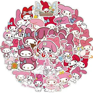50pcs My Melody Stickers for Kids Water Bottle, Cute Sanrio Cartoon Waterproof Vinyl Stickers for Teen Girl Adult Laptop Skateboard Bike Guitar Laggage Bicycle Travel Case Notebook