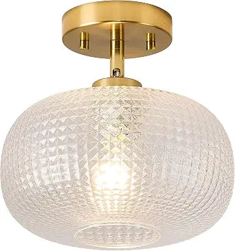 Modern Prismatic Globe Glass Flush Mount Ceiling Light with Brass Gold Base