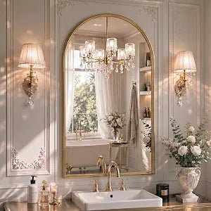 26"x38" Arched Gold Bathroom Mirror Metal Framed with HD Shatter-Proof Glass, Wall-Mounted for Over Sink, Entryway, Living Room, Bedroom