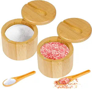 Loscarol 2Pcs Bamboo Salt Cellar Spice Box, 6 oz