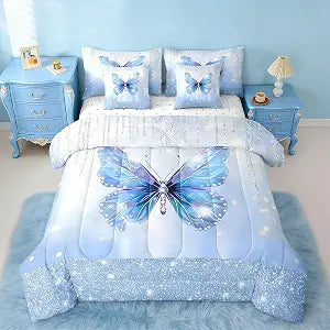 Feelyou Butterfly King Comforter Set with Sheets for Kids Boys Girls Dreamy