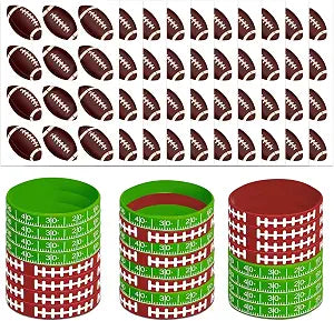 144PCS Football Party Supplies 120PCS Brown Football Tattoos 24PCS Green and Brown Football Silicone Bracelets Wristbands for Football Game Touchdown Tailgate Cheerleaders Party Decoration