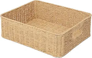 Rectangular Woven Paper Rope Storage Baskets for Shelves(Desert)