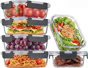 6-Pack 22oz Glass Meal Prep Containers with Lids, Airtight Leakproof Snap Lock Food Storage, Freezer, Microwave, Oven & Dishwasher Safe Bento Boxes for Meal Prepping, Grey