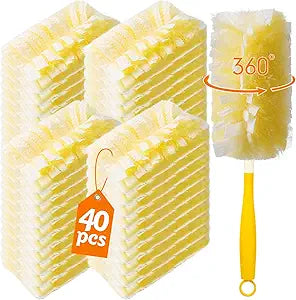 40 Count 360 Heavy Duty 2 Sided Duster Refills Compatible with Swiffer, Large Size-Extra Thick Disposable Electrostatic Feather Duster Refill with 1 Short Handle for Furniture, Blinds, Ceiling