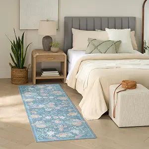Nourison Home Botanical Washables Blue Multicolor 2' x 6' Area Rug - Easy Clean, Non Shedding, Bed Room, Living Room, Dining Room, Kitchen (6' Runner)