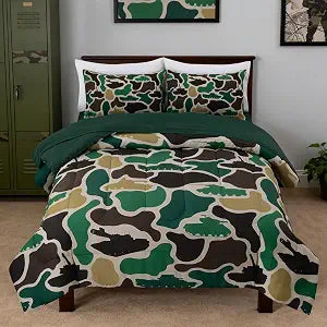 Holawakaka Tank Camo Comforter Set Queen Size 5-Piece Bed in a Bag ��� Army Green Woodland Camouflage Bedding Set with Sheets for Boys, Teens, Men